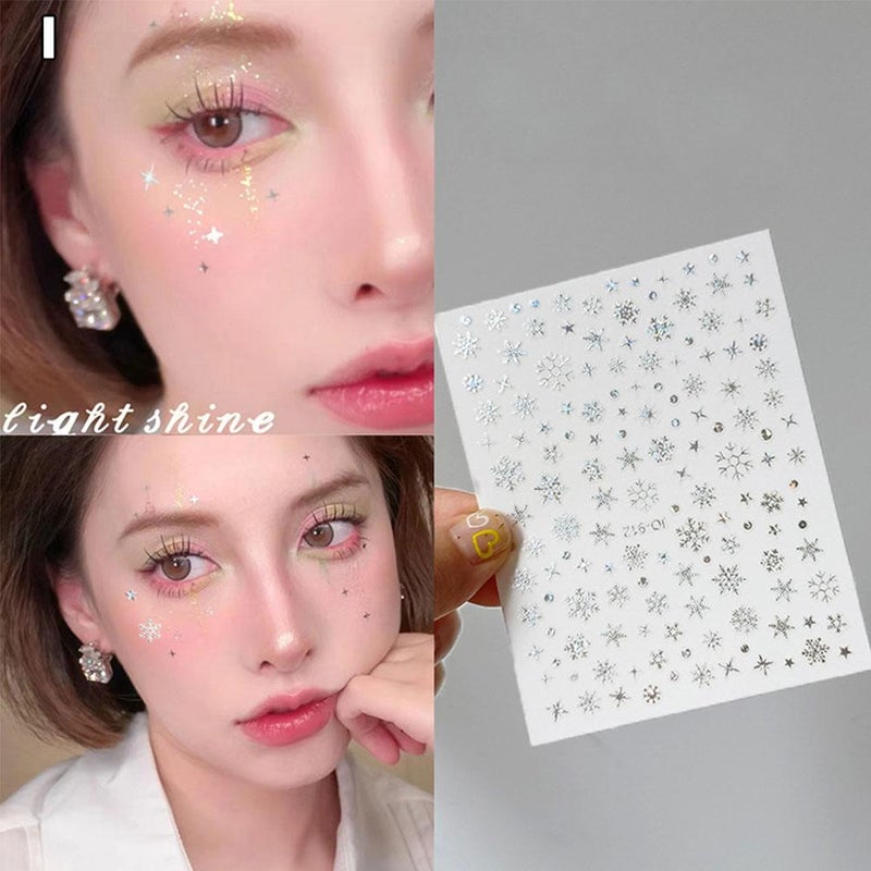 Snowflake face stickers, face decorations, butterfly stickers, self-adhesive nail art decals, glitter decorations, Valentine's Day and New Year's decorations.